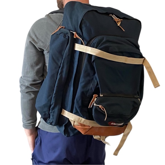 Eastpak Other - Eastpak Travel Bag Carry On Backpack Zip Off Pack 4-1 Navy Blue Leather Handles